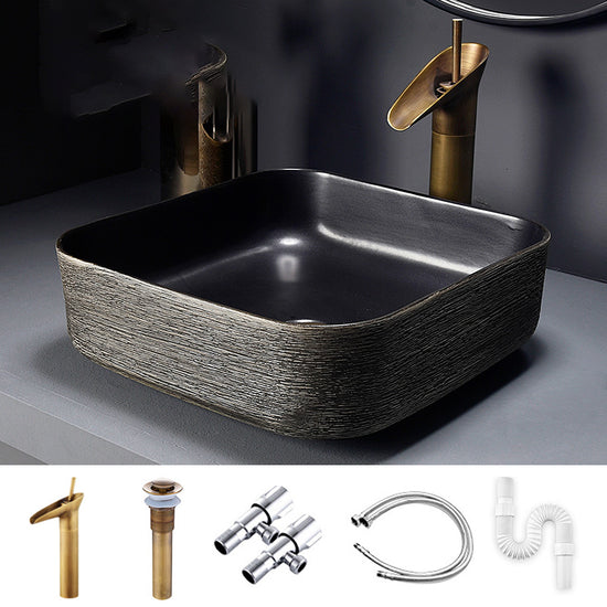 Modern Bathroom Sink Black Oval Ceramic Bathroom Sink with Faucet ...
