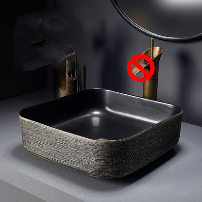 Modern Bathroom Sink Black Oval Ceramic Bathroom Sink with Faucet 15"L x 15"W x 5"H Sink