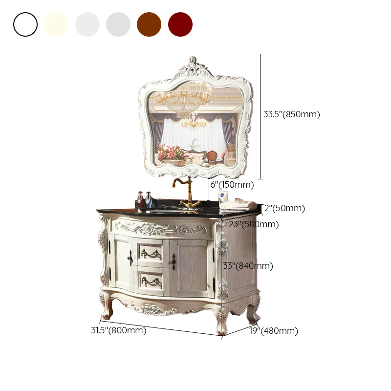 Drawers Vanity Set Wood Frame Oval Single Sink Mirror Freestanding Vanity with 2 Doors Clearhalo 'Bathroom Remodel & Bathroom Fixtures' 'Bathroom Vanities' 'bathroom_vanities' 'Home Improvement' 'home_improvement' 'home_improvement_bathroom_vanities' 6926958
