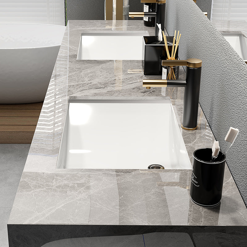 Single Sink Vanity Set Stone Top Mirror Freestanding Drawers Grey Bathroom Vanity Clearhalo 'Bathroom Remodel & Bathroom Fixtures' 'Bathroom Vanities' 'bathroom_vanities' 'Home Improvement' 'home_improvement' 'home_improvement_bathroom_vanities' 6926969