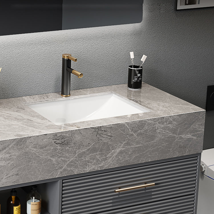 Single Sink Vanity Set Stone Top Mirror Freestanding Drawers Grey Bathroom Vanity Clearhalo 'Bathroom Remodel & Bathroom Fixtures' 'Bathroom Vanities' 'bathroom_vanities' 'Home Improvement' 'home_improvement' 'home_improvement_bathroom_vanities' 6926976