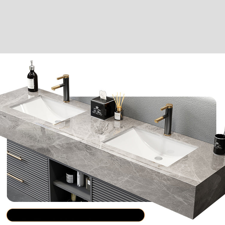 Single Sink Vanity Set Stone Top Mirror Freestanding Drawers Grey Bathroom Vanity Clearhalo 'Bathroom Remodel & Bathroom Fixtures' 'Bathroom Vanities' 'bathroom_vanities' 'Home Improvement' 'home_improvement' 'home_improvement_bathroom_vanities' 6926977
