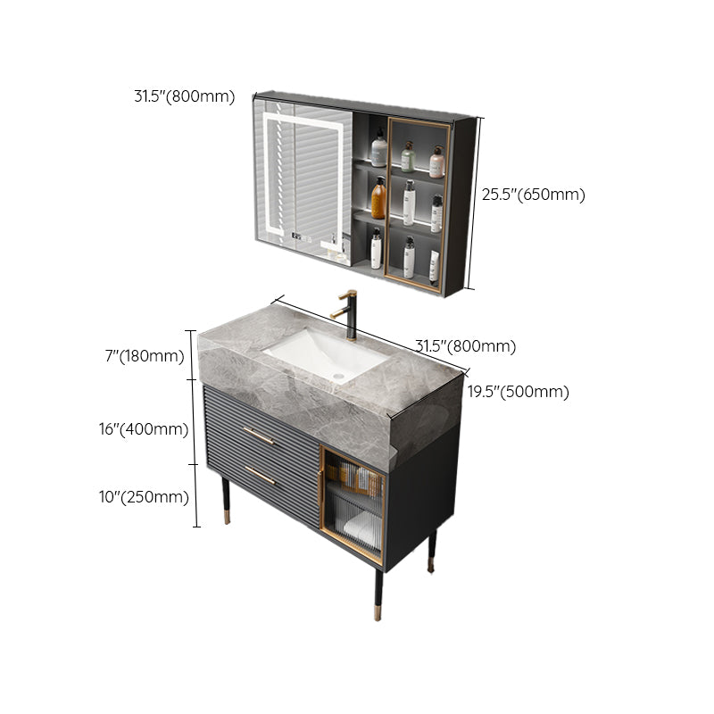 Single Sink Vanity Set Stone Top Mirror Freestanding Drawers Grey Bathroom Vanity Clearhalo 'Bathroom Remodel & Bathroom Fixtures' 'Bathroom Vanities' 'bathroom_vanities' 'Home Improvement' 'home_improvement' 'home_improvement_bathroom_vanities' 6926987
