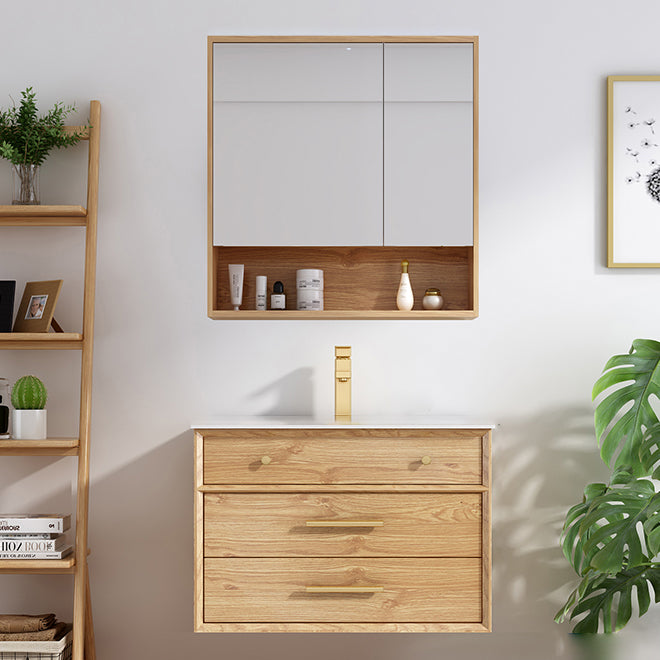 Wood Freestanding Vanity Set Drawers Rectangle Single Sink Bathroom Vanity with Mirror Vanity & Faucet & Mirror Cabinet Clearhalo 'Bathroom Remodel & Bathroom Fixtures' 'Bathroom Vanities' 'bathroom_vanities' 'Home Improvement' 'home_improvement' 'home_improvement_bathroom_vanities' 6926991