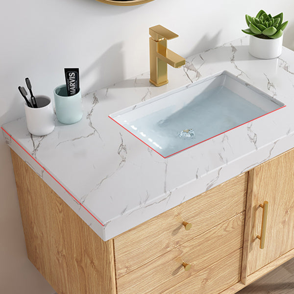 Wood Freestanding Vanity Set Drawers Rectangle Single Sink Bathroom Vanity with Mirror Clearhalo 'Bathroom Remodel & Bathroom Fixtures' 'Bathroom Vanities' 'bathroom_vanities' 'Home Improvement' 'home_improvement' 'home_improvement_bathroom_vanities' 6926992
