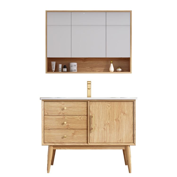 Wood Freestanding Vanity Set Drawers Rectangle Single Sink Bathroom Vanity with Mirror Clearhalo 'Bathroom Remodel & Bathroom Fixtures' 'Bathroom Vanities' 'bathroom_vanities' 'Home Improvement' 'home_improvement' 'home_improvement_bathroom_vanities' 6926998