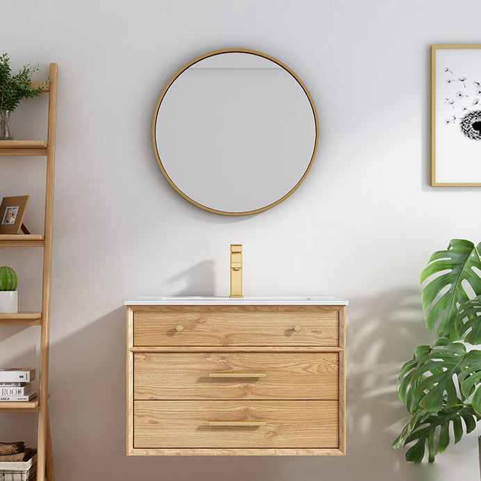 Wood Freestanding Vanity Set Drawers Rectangle Single Sink Bathroom Vanity with Mirror Vanity & Faucet & Mirrors Clearhalo 'Bathroom Remodel & Bathroom Fixtures' 'Bathroom Vanities' 'bathroom_vanities' 'Home Improvement' 'home_improvement' 'home_improvement_bathroom_vanities' 6927002