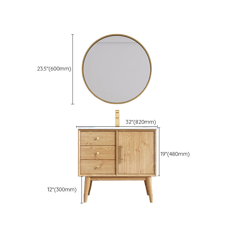 Wood Freestanding Vanity Set Drawers Rectangle Single Sink Bathroom Vanity with Mirror Clearhalo 'Bathroom Remodel & Bathroom Fixtures' 'Bathroom Vanities' 'bathroom_vanities' 'Home Improvement' 'home_improvement' 'home_improvement_bathroom_vanities' 6927020