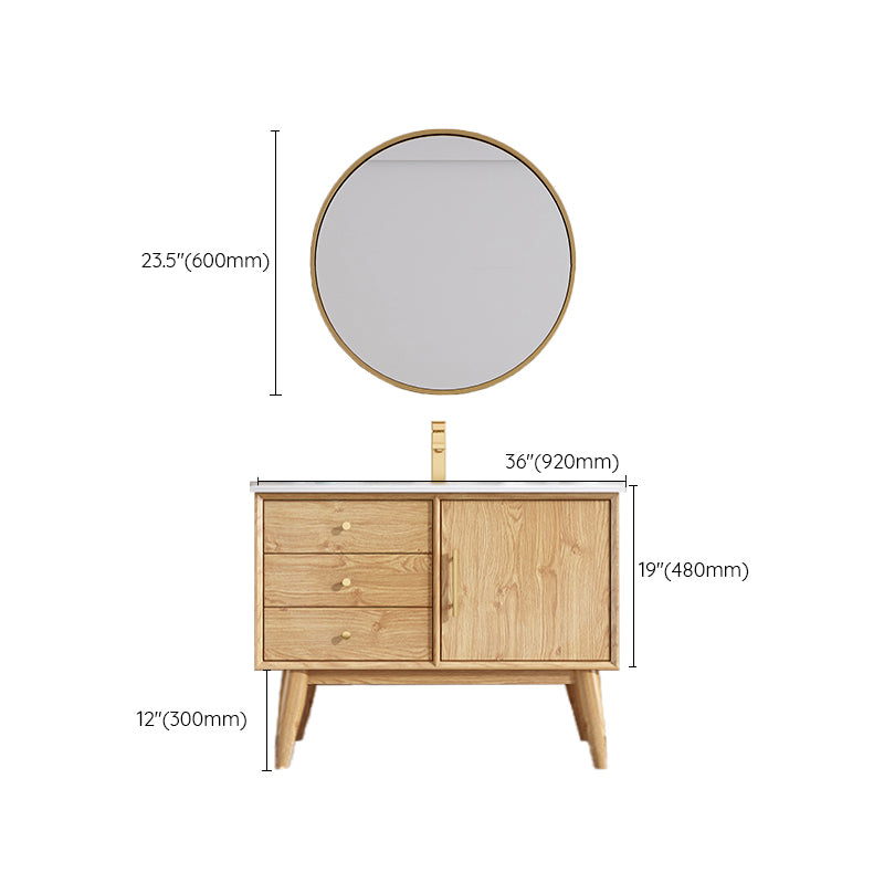 Wood Freestanding Vanity Set Drawers Rectangle Single Sink Bathroom Vanity with Mirror Clearhalo 'Bathroom Remodel & Bathroom Fixtures' 'Bathroom Vanities' 'bathroom_vanities' 'Home Improvement' 'home_improvement' 'home_improvement_bathroom_vanities' 6927021