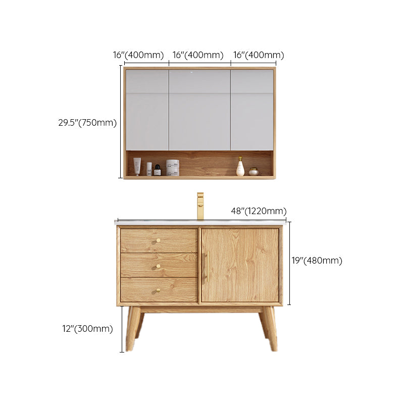 Wood Freestanding Vanity Set Drawers Rectangle Single Sink Bathroom Vanity with Mirror Clearhalo 'Bathroom Remodel & Bathroom Fixtures' 'Bathroom Vanities' 'bathroom_vanities' 'Home Improvement' 'home_improvement' 'home_improvement_bathroom_vanities' 6927035