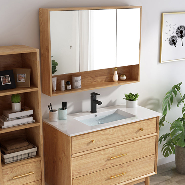 Freestanding Drawers Bath Vanity Wood Rectangle Single Sink Mirror Bathroom Vanity Clearhalo 'Bathroom Remodel & Bathroom Fixtures' 'Bathroom Vanities' 'bathroom_vanities' 'Home Improvement' 'home_improvement' 'home_improvement_bathroom_vanities' 6927039