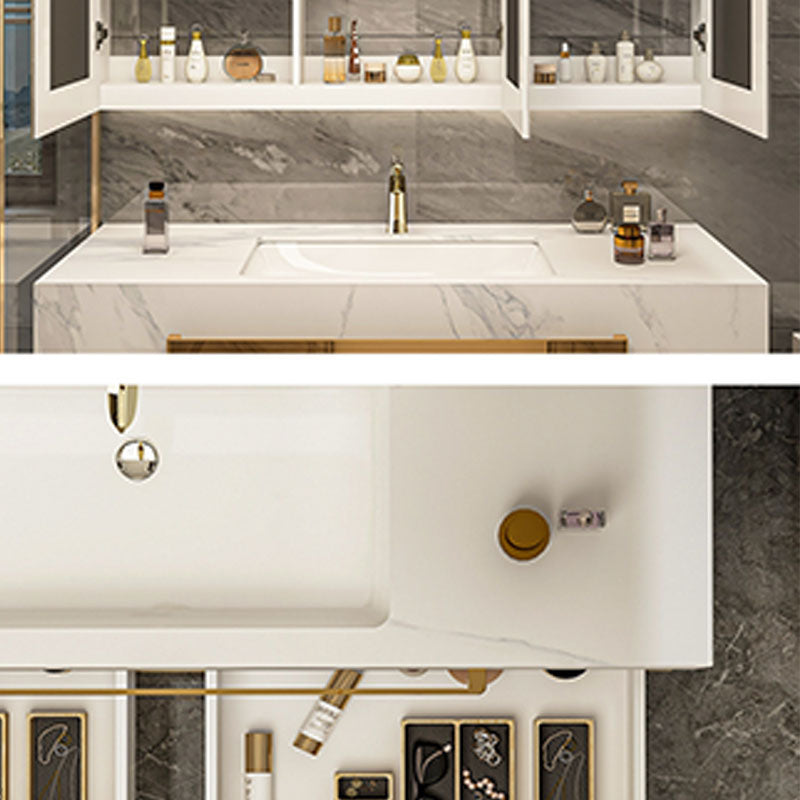 Glam Vanity Set Drawers Single Sink Freestanding Rectangle Bathroom Vanity with Mirror Clearhalo 'Bathroom Remodel & Bathroom Fixtures' 'Bathroom Vanities' 'bathroom_vanities' 'Home Improvement' 'home_improvement' 'home_improvement_bathroom_vanities' 6927192
