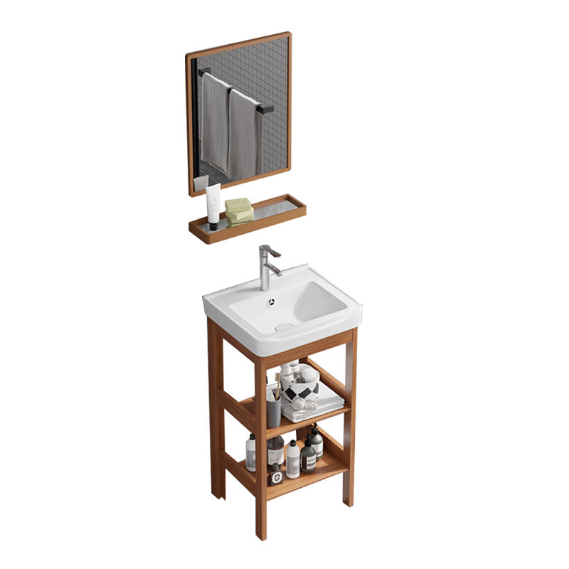 Rectangle Vanity Set Metal Frame Mirror Freestanding 2 Doors Single Sink Bath Vanity Vanity & Faucet & Mirrors 17"L x 14"W x 31"H Door Not Included Clearhalo 'Bathroom Remodel & Bathroom Fixtures' 'Bathroom Vanities' 'bathroom_vanities' 'Home Improvement' 'home_improvement' 'home_improvement_bathroom_vanities' 6927216
