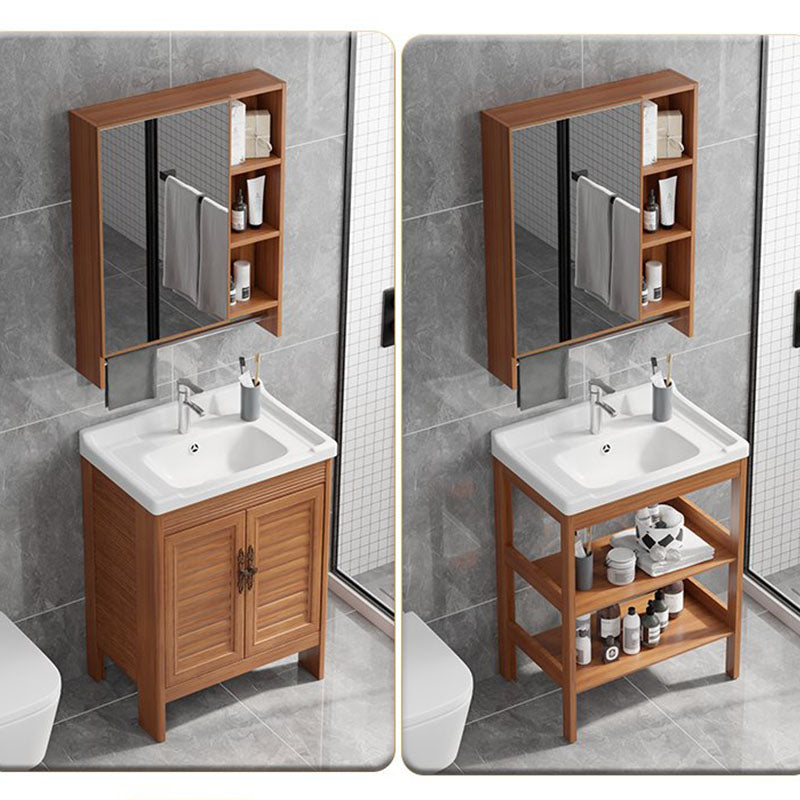Rectangle Vanity Set Metal Frame Mirror Freestanding 2 Doors Single Sink Bath Vanity Clearhalo 'Bathroom Remodel & Bathroom Fixtures' 'Bathroom Vanities' 'bathroom_vanities' 'Home Improvement' 'home_improvement' 'home_improvement_bathroom_vanities' 6927221