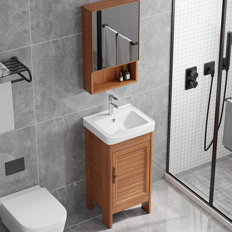Rectangle Vanity Set Metal Frame Mirror Freestanding 2 Doors Single Sink Bath Vanity Clearhalo 'Bathroom Remodel & Bathroom Fixtures' 'Bathroom Vanities' 'bathroom_vanities' 'Home Improvement' 'home_improvement' 'home_improvement_bathroom_vanities' 6927233