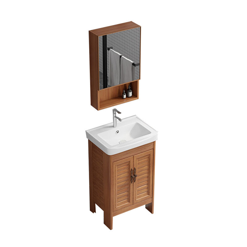 Rectangle Vanity Set Metal Frame Mirror Freestanding 2 Doors Single Sink Bath Vanity Vanity & Faucet & Mirror Cabinet 20"L x 14"W x 31"H 2 Clearhalo 'Bathroom Remodel & Bathroom Fixtures' 'Bathroom Vanities' 'bathroom_vanities' 'Home Improvement' 'home_improvement' 'home_improvement_bathroom_vanities' 6927235