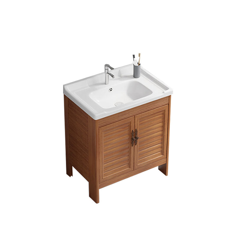 Rectangle Vanity Set Metal Frame Mirror Freestanding 2 Doors Single Sink Bath Vanity Vanity & Faucet 28"L x 19"W x 31"H 2 Clearhalo 'Bathroom Remodel & Bathroom Fixtures' 'Bathroom Vanities' 'bathroom_vanities' 'Home Improvement' 'home_improvement' 'home_improvement_bathroom_vanities' 6927242