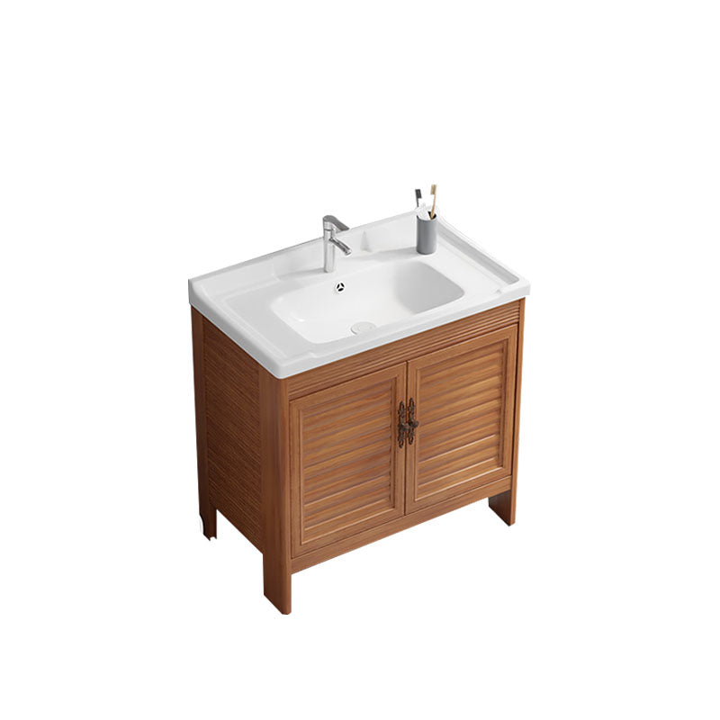Rectangle Vanity Set Metal Frame Mirror Freestanding 2 Doors Single Sink Bath Vanity Vanity & Faucet 31"L x 19"W x 31"H 2 Clearhalo 'Bathroom Remodel & Bathroom Fixtures' 'Bathroom Vanities' 'bathroom_vanities' 'Home Improvement' 'home_improvement' 'home_improvement_bathroom_vanities' 6927245
