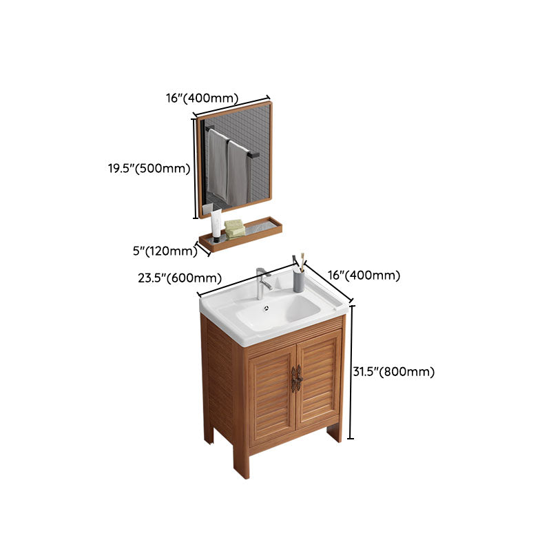 Rectangle Vanity Set Metal Frame Mirror Freestanding 2 Doors Single Sink Bath Vanity Clearhalo 'Bathroom Remodel & Bathroom Fixtures' 'Bathroom Vanities' 'bathroom_vanities' 'Home Improvement' 'home_improvement' 'home_improvement_bathroom_vanities' 6927253