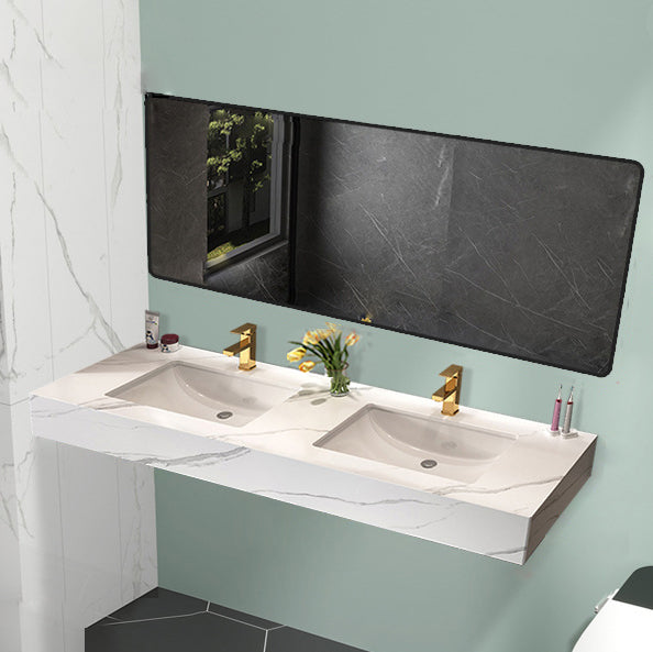Stone Vanity White Wall Mount Double Sink Waterproof Bath Vanity with Mirror Clearhalo 'Bathroom Remodel & Bathroom Fixtures' 'Bathroom Vanities' 'bathroom_vanities' 'Home Improvement' 'home_improvement' 'home_improvement_bathroom_vanities' 6927272