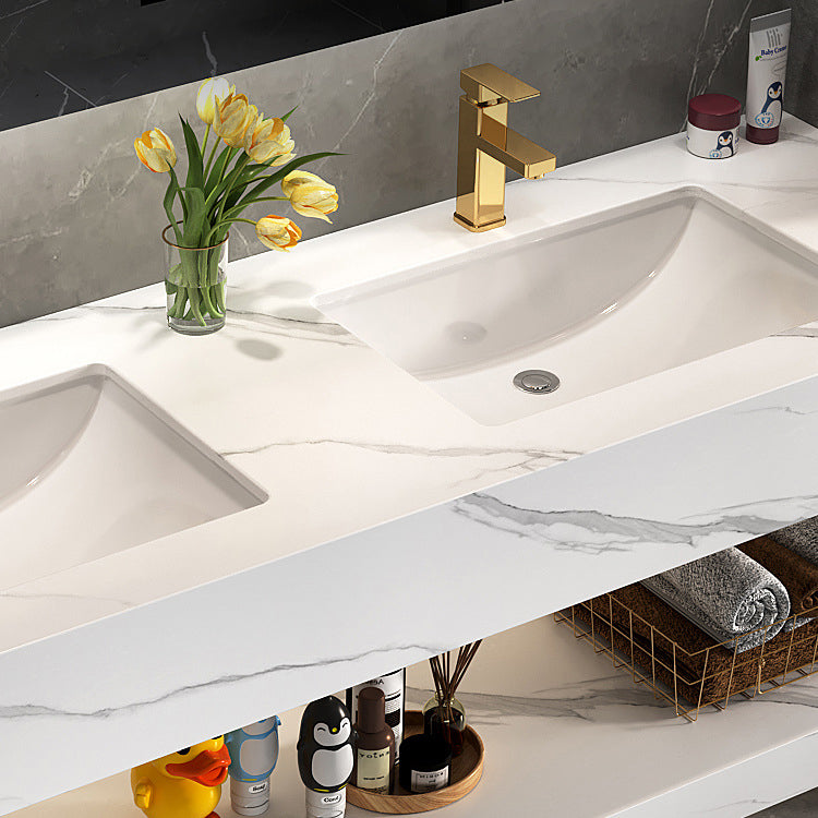 Stone Vanity White Wall Mount Double Sink Waterproof Bath Vanity with Mirror Clearhalo 'Bathroom Remodel & Bathroom Fixtures' 'Bathroom Vanities' 'bathroom_vanities' 'Home Improvement' 'home_improvement' 'home_improvement_bathroom_vanities' 6927276