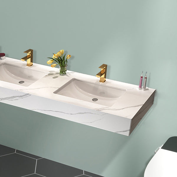 Stone Vanity White Wall Mount Double Sink Waterproof Bath Vanity with Mirror Clearhalo 'Bathroom Remodel & Bathroom Fixtures' 'Bathroom Vanities' 'bathroom_vanities' 'Home Improvement' 'home_improvement' 'home_improvement_bathroom_vanities' 6927279