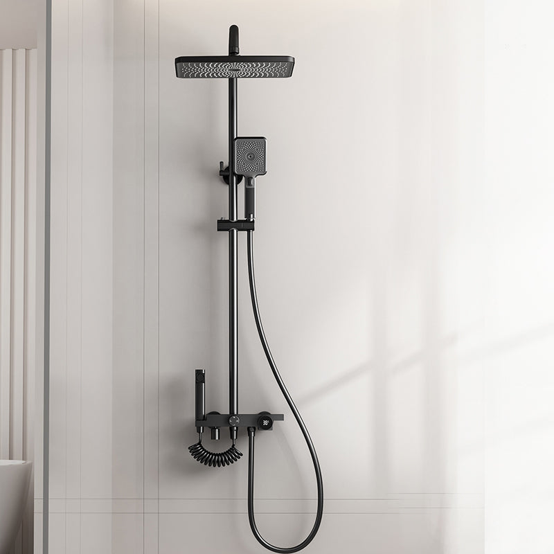 Shower System Square Massage Jet Handheld Shower Head Shower Trim Black Digital Display Included Clearhalo 'Bathroom Remodel & Bathroom Fixtures' 'Home Improvement' 'home_improvement' 'home_improvement_shower_faucets' 'Shower Faucets & Systems' 'shower_faucets' 'Showers & Bathtubs Plumbing' 'Showers & Bathtubs' 6927296