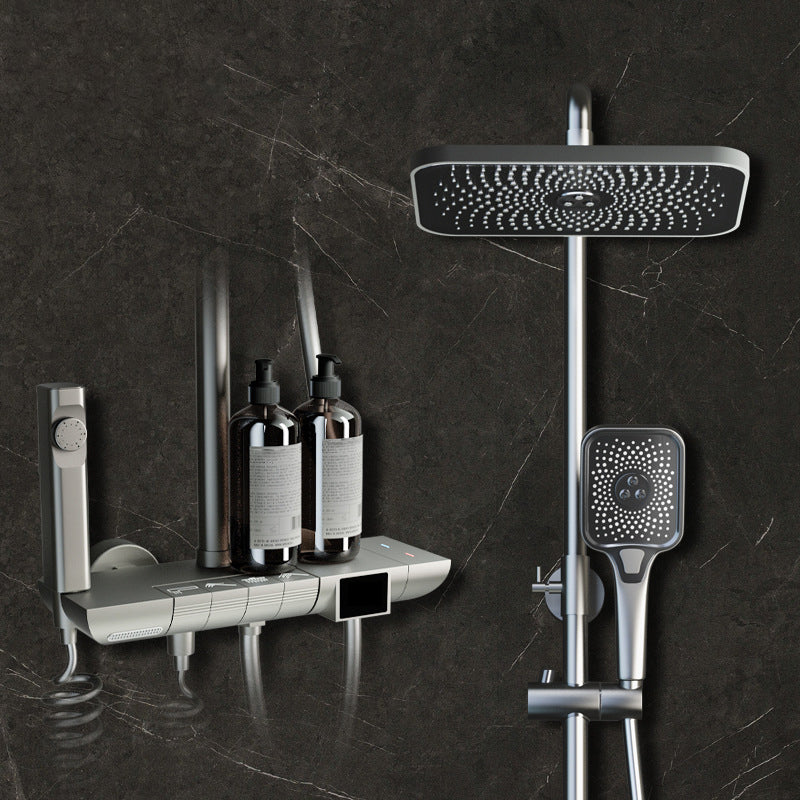 Modern Brass Shower System with Valve Adjustable Spray Pattern Shower Combo Clearhalo 'Bathroom Remodel & Bathroom Fixtures' 'Home Improvement' 'home_improvement' 'home_improvement_shower_faucets' 'Shower Faucets & Systems' 'shower_faucets' 'Showers & Bathtubs Plumbing' 'Showers & Bathtubs' 6927356