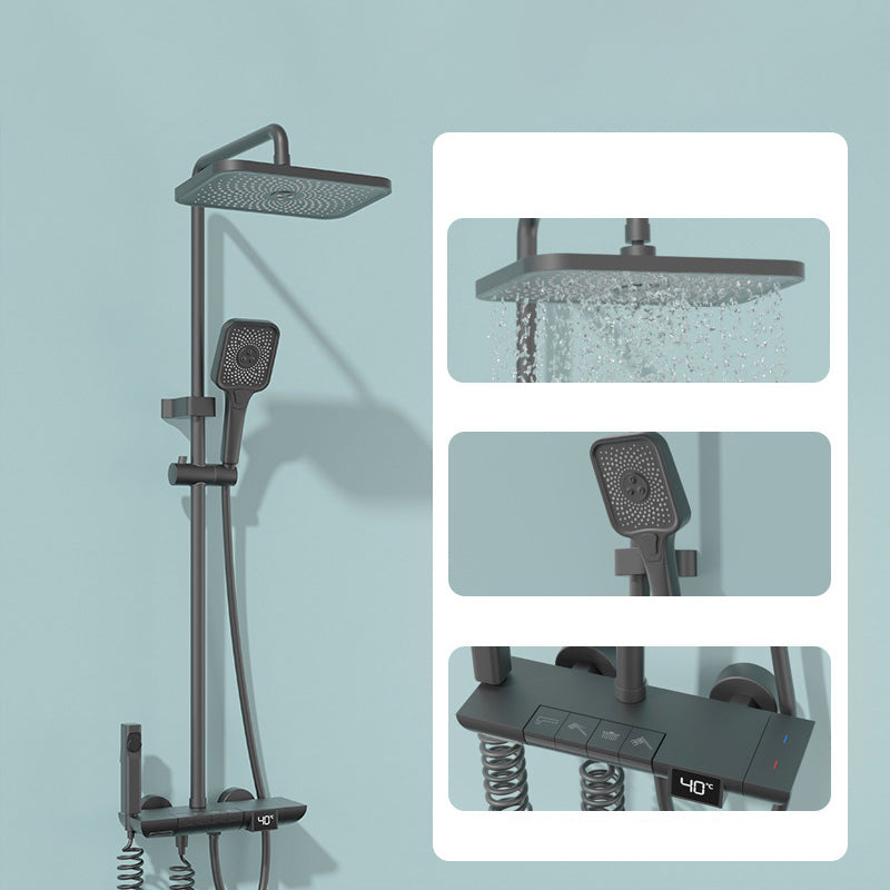 Modern Brass Shower System with Valve Adjustable Spray Pattern Shower Combo Gun Grey Digital Display Included Clearhalo 'Bathroom Remodel & Bathroom Fixtures' 'Home Improvement' 'home_improvement' 'home_improvement_shower_faucets' 'Shower Faucets & Systems' 'shower_faucets' 'Showers & Bathtubs Plumbing' 'Showers & Bathtubs' 6927361