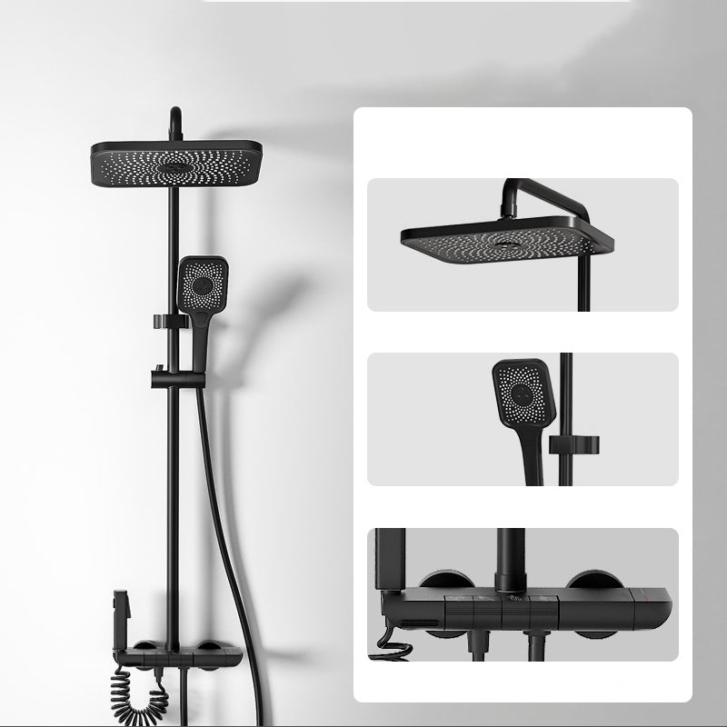 Modern Brass Shower System with Valve Adjustable Spray Pattern Shower Combo Black Temperature Control Digital Display Not Included Clearhalo 'Bathroom Remodel & Bathroom Fixtures' 'Home Improvement' 'home_improvement' 'home_improvement_shower_faucets' 'Shower Faucets & Systems' 'shower_faucets' 'Showers & Bathtubs Plumbing' 'Showers & Bathtubs' 6927362