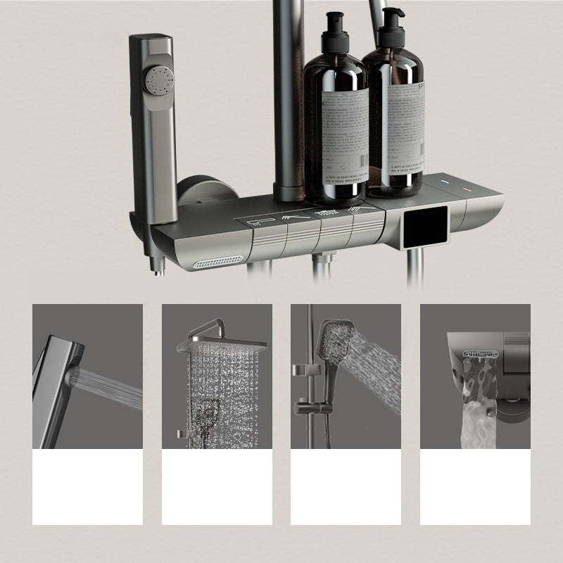 Modern Brass Shower System with Valve Adjustable Spray Pattern Shower Combo Clearhalo 'Bathroom Remodel & Bathroom Fixtures' 'Home Improvement' 'home_improvement' 'home_improvement_shower_faucets' 'Shower Faucets & Systems' 'shower_faucets' 'Showers & Bathtubs Plumbing' 'Showers & Bathtubs' 6927363