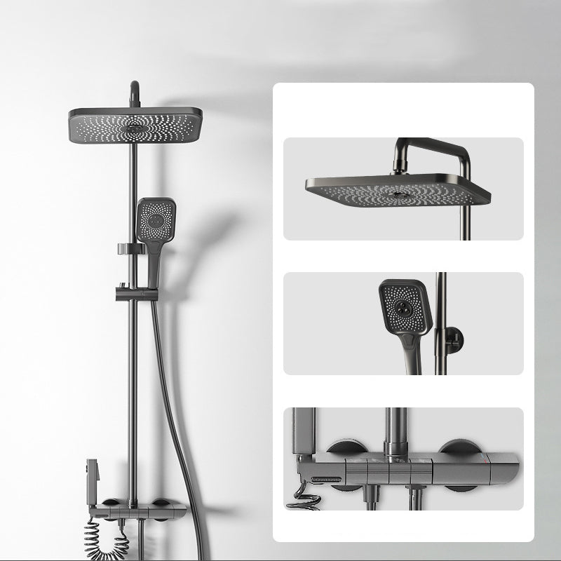 Modern Brass Shower System with Valve Adjustable Spray Pattern Shower Combo Black Digital Display Included Clearhalo 'Bathroom Remodel & Bathroom Fixtures' 'Home Improvement' 'home_improvement' 'home_improvement_shower_faucets' 'Shower Faucets & Systems' 'shower_faucets' 'Showers & Bathtubs Plumbing' 'Showers & Bathtubs' 6927369