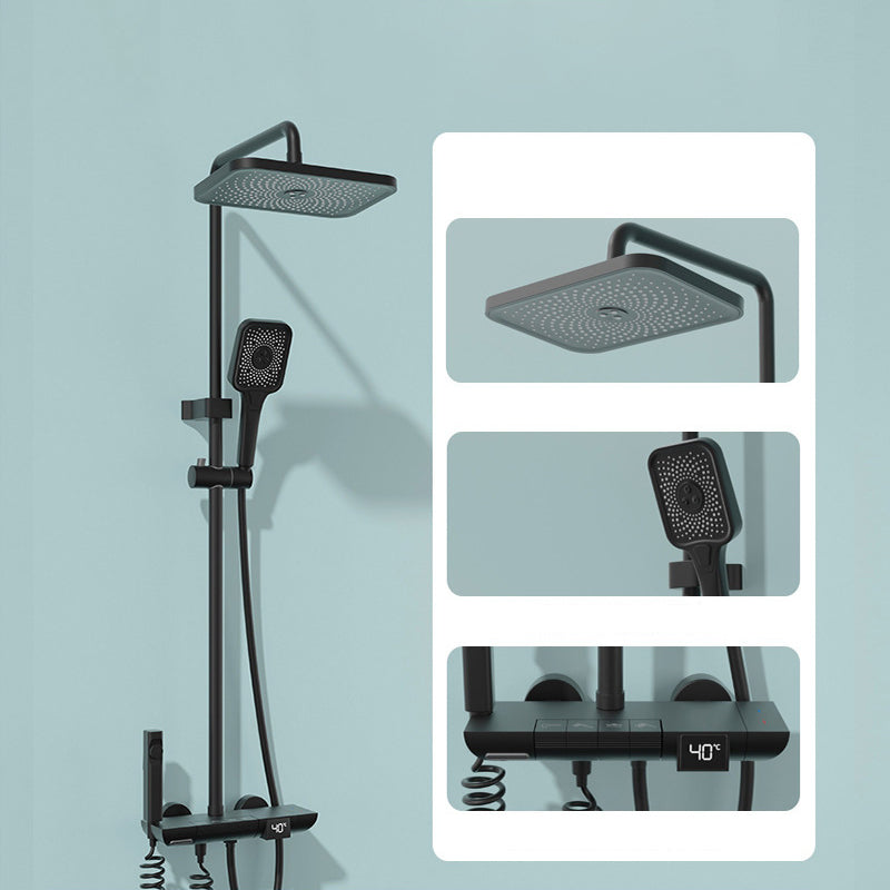 Modern Brass Shower System with Valve Adjustable Spray Pattern Shower Combo Black Thermostatic Digital Display Not Included Clearhalo 'Bathroom Remodel & Bathroom Fixtures' 'Home Improvement' 'home_improvement' 'home_improvement_shower_faucets' 'Shower Faucets & Systems' 'shower_faucets' 'Showers & Bathtubs Plumbing' 'Showers & Bathtubs' 6927370