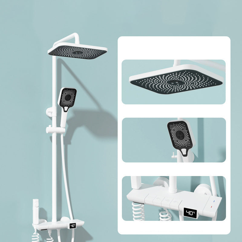 Modern Brass Shower System with Valve Adjustable Spray Pattern Shower Combo White Digital Display Included Clearhalo 'Bathroom Remodel & Bathroom Fixtures' 'Home Improvement' 'home_improvement' 'home_improvement_shower_faucets' 'Shower Faucets & Systems' 'shower_faucets' 'Showers & Bathtubs Plumbing' 'Showers & Bathtubs' 6927372