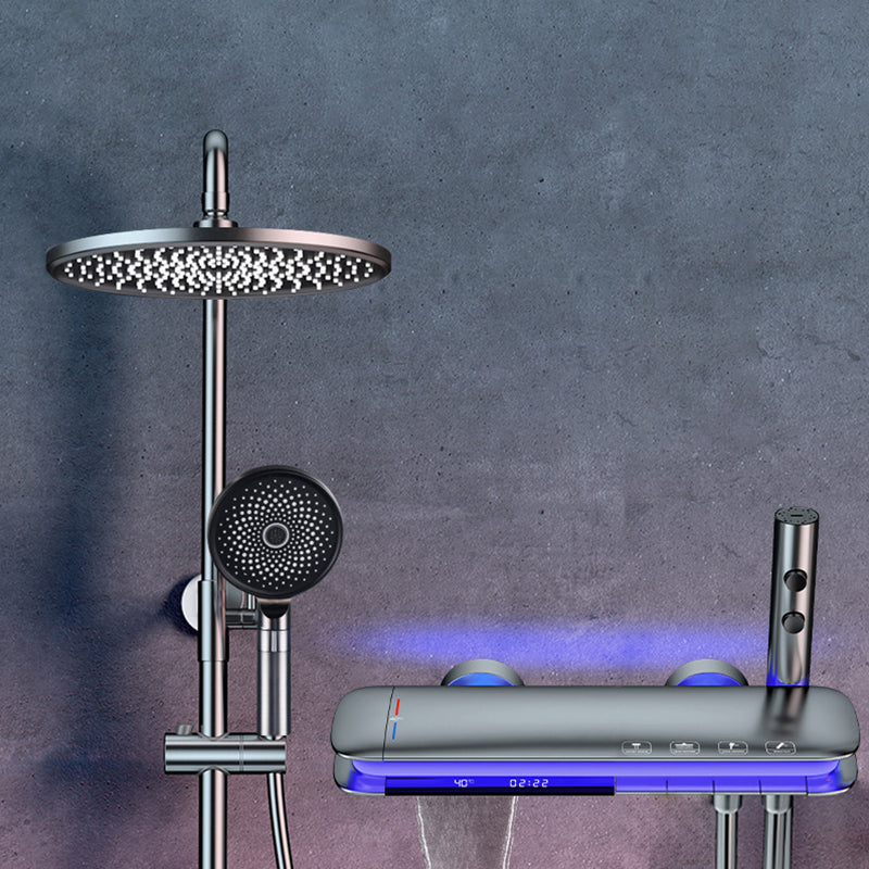 Copper Shower System Modern Wall-Mounted Spot Resistant Knob Handle Shower Set Grey Round Clearhalo 'Bathroom Remodel & Bathroom Fixtures' 'Home Improvement' 'home_improvement' 'home_improvement_shower_faucets' 'Shower Faucets & Systems' 'shower_faucets' 'Showers & Bathtubs Plumbing' 'Showers & Bathtubs' 6927380