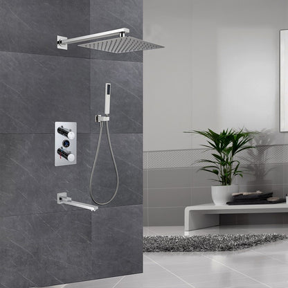 Copper Shower Set Rain Shower Head Square Ceiling-Mounted Shower System with Handshower Silver 3