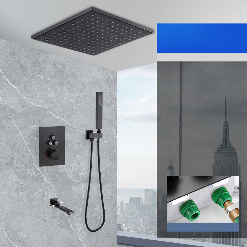 Matte Black Rain Shower System with Hand Shower Square Shower Set 12" Ultra Thin Top Spraying 3 Clearhalo 'Bathroom Remodel & Bathroom Fixtures' 'Home Improvement' 'home_improvement' 'home_improvement_shower_faucets' 'Shower Faucets & Systems' 'shower_faucets' 'Showers & Bathtubs Plumbing' 'Showers & Bathtubs' 6927402