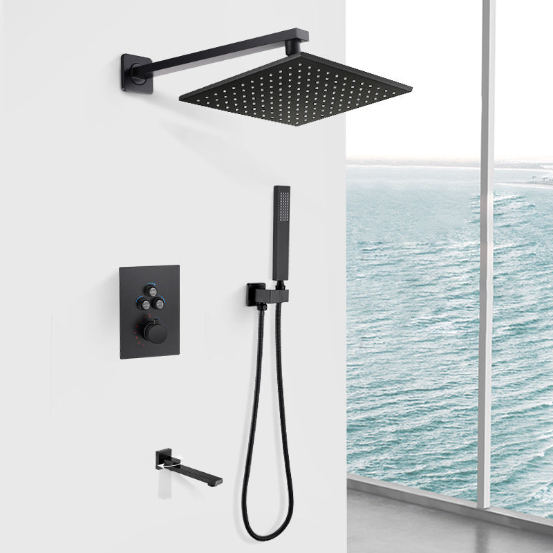 Matte Black Rain Shower System with Hand Shower Square Shower Set Clearhalo 'Bathroom Remodel & Bathroom Fixtures' 'Home Improvement' 'home_improvement' 'home_improvement_shower_faucets' 'Shower Faucets & Systems' 'shower_faucets' 'Showers & Bathtubs Plumbing' 'Showers & Bathtubs' 6927403