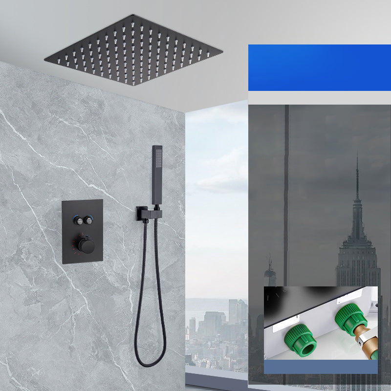 Matte Black Rain Shower System with Hand Shower Square Shower Set 12" Ultra Thin Top Spraying 2 Clearhalo 'Bathroom Remodel & Bathroom Fixtures' 'Home Improvement' 'home_improvement' 'home_improvement_shower_faucets' 'Shower Faucets & Systems' 'shower_faucets' 'Showers & Bathtubs Plumbing' 'Showers & Bathtubs' 6927404