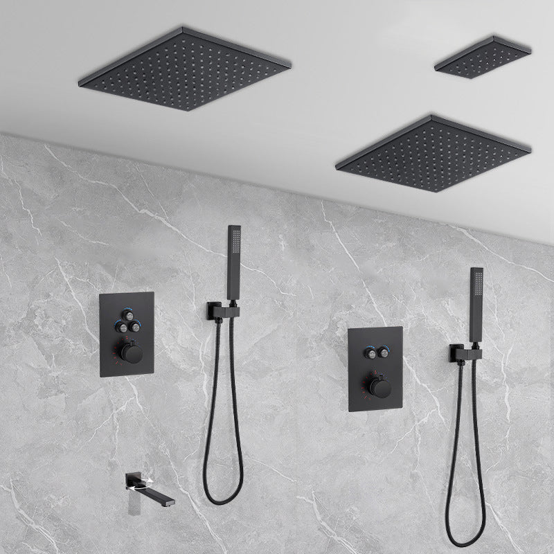 Matte Black Rain Shower System with Hand Shower Square Shower Set Clearhalo 'Bathroom Remodel & Bathroom Fixtures' 'Home Improvement' 'home_improvement' 'home_improvement_shower_faucets' 'Shower Faucets & Systems' 'shower_faucets' 'Showers & Bathtubs Plumbing' 'Showers & Bathtubs' 6927405