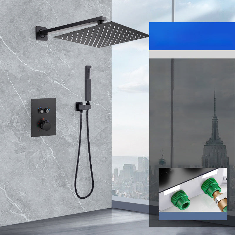 Matte Black Rain Shower System with Hand Shower Square Shower Set 12" Ultra Thin In-wall Top Spray 2 Clearhalo 'Bathroom Remodel & Bathroom Fixtures' 'Home Improvement' 'home_improvement' 'home_improvement_shower_faucets' 'Shower Faucets & Systems' 'shower_faucets' 'Showers & Bathtubs Plumbing' 'Showers & Bathtubs' 6927408
