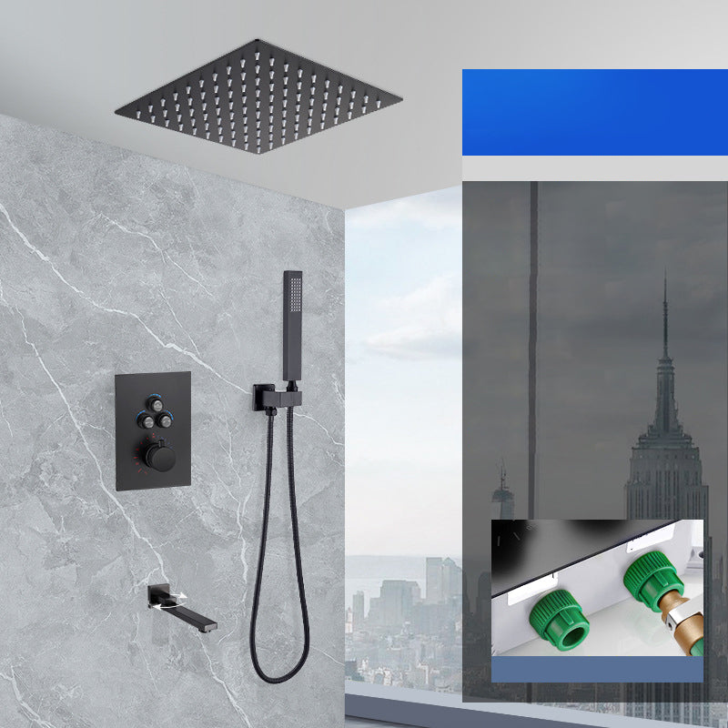 Matte Black Rain Shower System with Hand Shower Square Shower Set 10.5" Ultra Thin Top Spraying 3 Clearhalo 'Bathroom Remodel & Bathroom Fixtures' 'Home Improvement' 'home_improvement' 'home_improvement_shower_faucets' 'Shower Faucets & Systems' 'shower_faucets' 'Showers & Bathtubs Plumbing' 'Showers & Bathtubs' 6927414