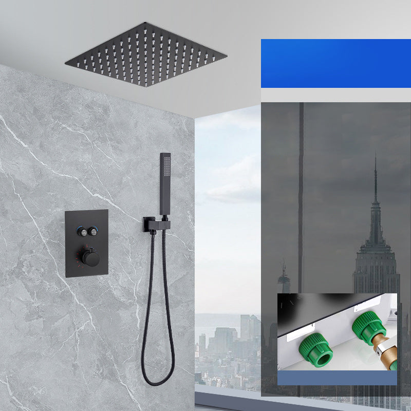 Matte Black Rain Shower System with Hand Shower Square Shower Set 10.5" Ultra Thin Top Spraying 2 Clearhalo 'Bathroom Remodel & Bathroom Fixtures' 'Home Improvement' 'home_improvement' 'home_improvement_shower_faucets' 'Shower Faucets & Systems' 'shower_faucets' 'Showers & Bathtubs Plumbing' 'Showers & Bathtubs' 6927415