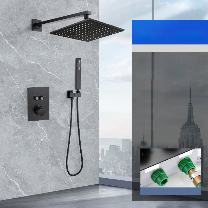 Matte Black Rain Shower System with Hand Shower Square Shower Set 10.5" In-wall Top Spray 2 Clearhalo 'Bathroom Remodel & Bathroom Fixtures' 'Home Improvement' 'home_improvement' 'home_improvement_shower_faucets' 'Shower Faucets & Systems' 'shower_faucets' 'Showers & Bathtubs Plumbing' 'Showers & Bathtubs' 6927416