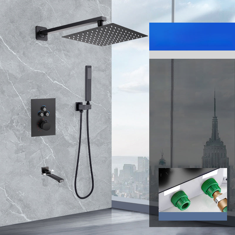 Matte Black Rain Shower System with Hand Shower Square Shower Set 10.5" Ultra Thin In-wall Top Spray 3 Clearhalo 'Bathroom Remodel & Bathroom Fixtures' 'Home Improvement' 'home_improvement' 'home_improvement_shower_faucets' 'Shower Faucets & Systems' 'shower_faucets' 'Showers & Bathtubs Plumbing' 'Showers & Bathtubs' 6927417
