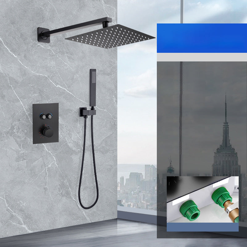 Matte Black Rain Shower System with Hand Shower Square Shower Set 10.5" Ultra Thin In-wall Top Spray 2 Clearhalo 'Bathroom Remodel & Bathroom Fixtures' 'Home Improvement' 'home_improvement' 'home_improvement_shower_faucets' 'Shower Faucets & Systems' 'shower_faucets' 'Showers & Bathtubs Plumbing' 'Showers & Bathtubs' 6927418