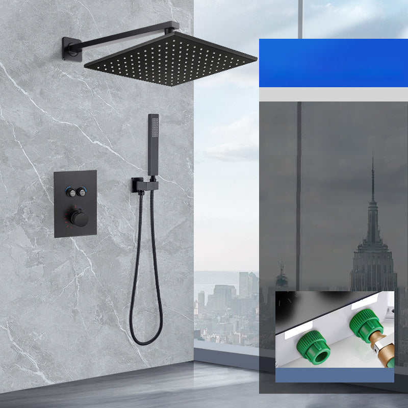 Matte Black Rain Shower System with Hand Shower Square Shower Set 12" In-wall Top Spray 2 Clearhalo 'Bathroom Remodel & Bathroom Fixtures' 'Home Improvement' 'home_improvement' 'home_improvement_shower_faucets' 'Shower Faucets & Systems' 'shower_faucets' 'Showers & Bathtubs Plumbing' 'Showers & Bathtubs' 6927419