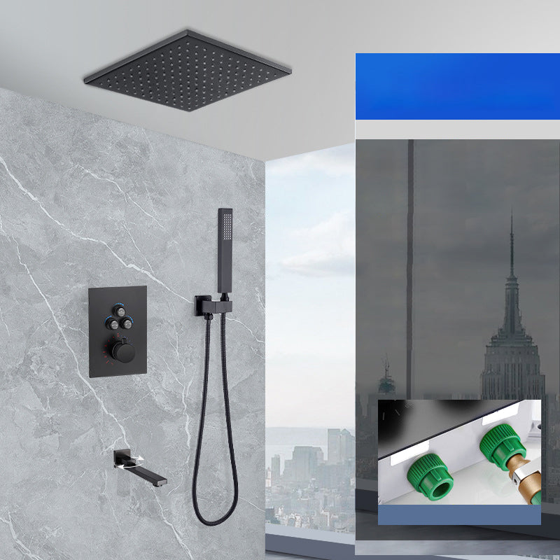 Matte Black Rain Shower System with Hand Shower Square Shower Set 10.5" Ceiling Top Spray 3 Clearhalo 'Bathroom Remodel & Bathroom Fixtures' 'Home Improvement' 'home_improvement' 'home_improvement_shower_faucets' 'Shower Faucets & Systems' 'shower_faucets' 'Showers & Bathtubs Plumbing' 'Showers & Bathtubs' 6927420