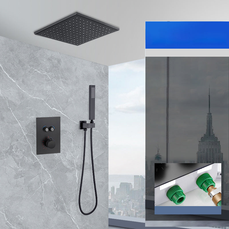 Matte Black Rain Shower System with Hand Shower Square Shower Set 10.5" Ceiling Top Spray 2 Clearhalo 'Bathroom Remodel & Bathroom Fixtures' 'Home Improvement' 'home_improvement' 'home_improvement_shower_faucets' 'Shower Faucets & Systems' 'shower_faucets' 'Showers & Bathtubs Plumbing' 'Showers & Bathtubs' 6927422