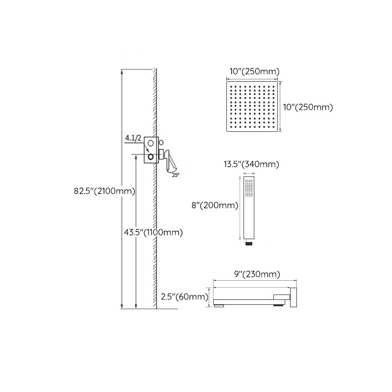 Matte Black Rain Shower System with Hand Shower Square Shower Set Clearhalo 'Bathroom Remodel & Bathroom Fixtures' 'Home Improvement' 'home_improvement' 'home_improvement_shower_faucets' 'Shower Faucets & Systems' 'shower_faucets' 'Showers & Bathtubs Plumbing' 'Showers & Bathtubs' 6927427